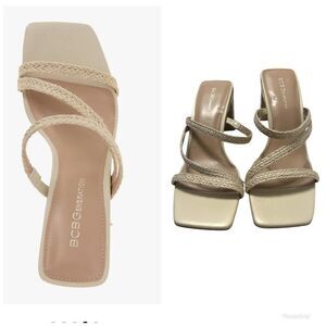 BCBGeneration Women's Fisher Heeled
Sandal 9.5  cream wicker straps square toe